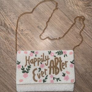 Brand New Beaded “Happily Ever After” Bride Wedding Clutch with chain
